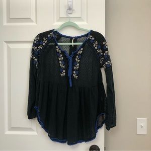 Free People Star Dust Roses Are Red Mesh Flowy Embroidered Lace Boho Blouse S